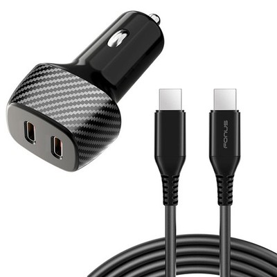 For Pixel 9a/9/10/Pro/XL - Fast PD Car Charger 60W 2-Port USB-C 6ft Long Type-C