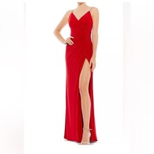 NWT Mac Duggal PROM FORMALS RED Gown Rhinestone straps sz 6 #26695