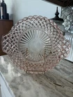 Vintage Waffle Pink Depression Glass Cake Platter Serving Plate ✨