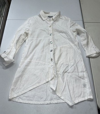 Habitat Small Linen Cotton Asymmetric Tunic Top Boho Artsy Beach Resort Coastal
