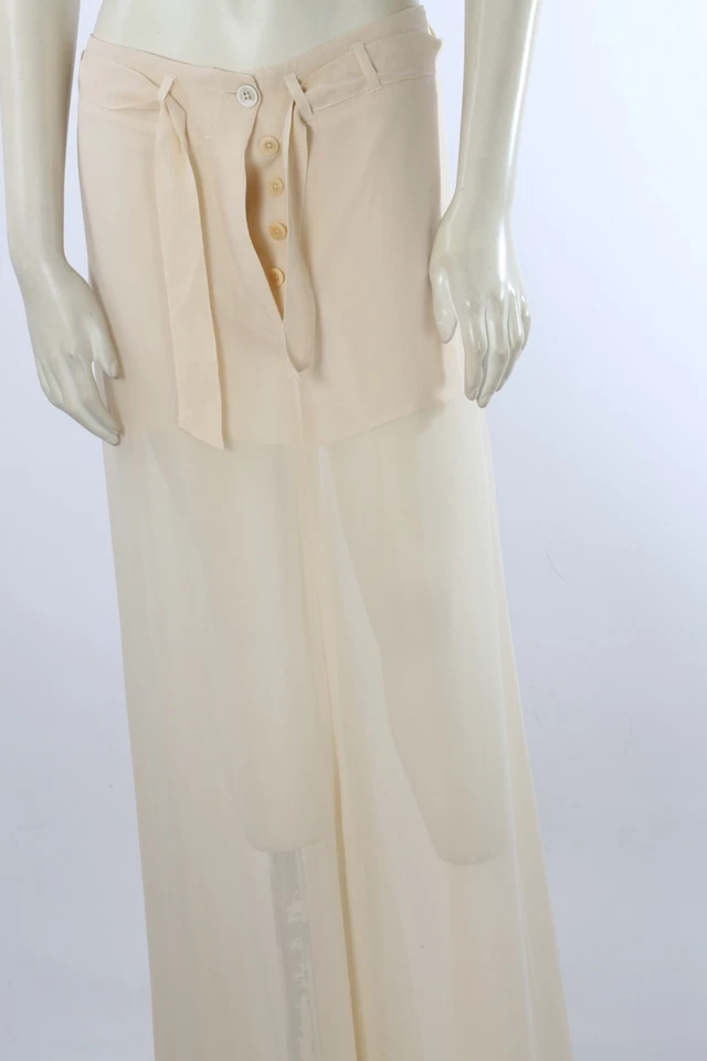 Pantalones Falda Ann Demeulemeester Gasa Seda Beige Transparente Pierna Ancha Cinturón Talla 36 Foto 3 de 4
