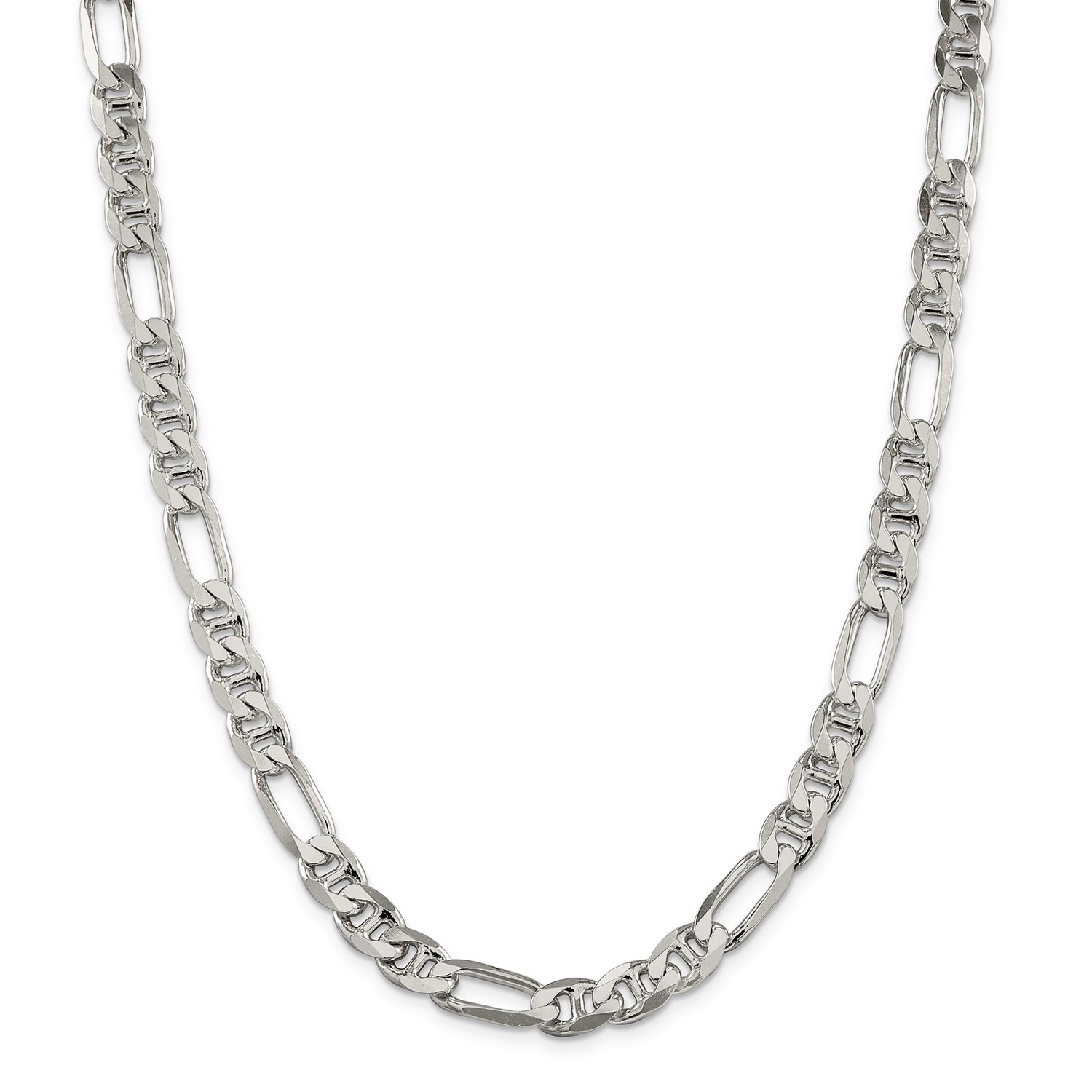 Sterling Silver 7.75mm Solid Figaro Anchor Chain w/ Lobster Clasp 18" - 30"