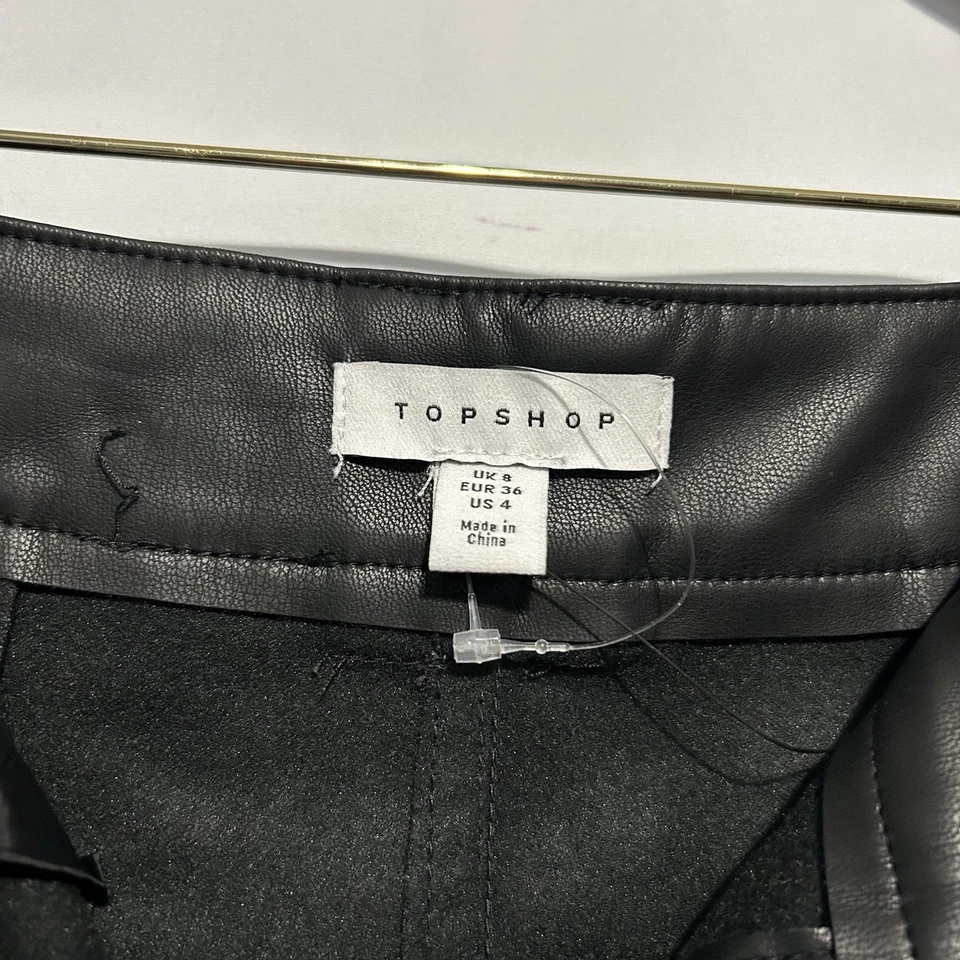 Pantalones negros Topshop para mujer de imitación de cuero polar forrado cintura alta talla 4 nuevos sin etiquetas Foto 4 de 4