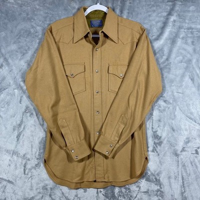 Pendleton Woolen Mills Mens Tan Western Snap Front Shirt 100% Virgin Wool Size M