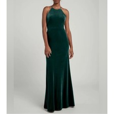 Jenny Yoo Bailey Gown velvet Maxi Dress in Emerald Green Size 12