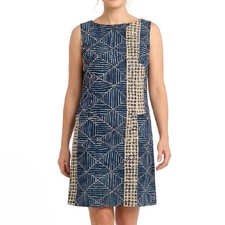 Handmade Batik Dress, Geometric Indigo Cotton Dress, African Tribal Pattern M/L