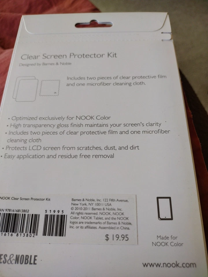 Nook Color Clear Screen Protector Kit SEALED Includes 2 Protective Film & Cloth - Image 3 of 3