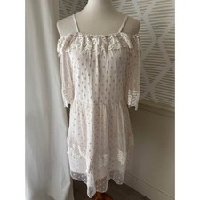 Swiss Dot Lace Boho Chic Off the Shoulder Dress Women’s Small