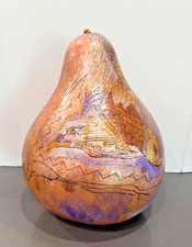 Ornate HEAVEN DOVE Brian Coeur D'Alene Rez Hand Painted BIRD Gourd Folk Art