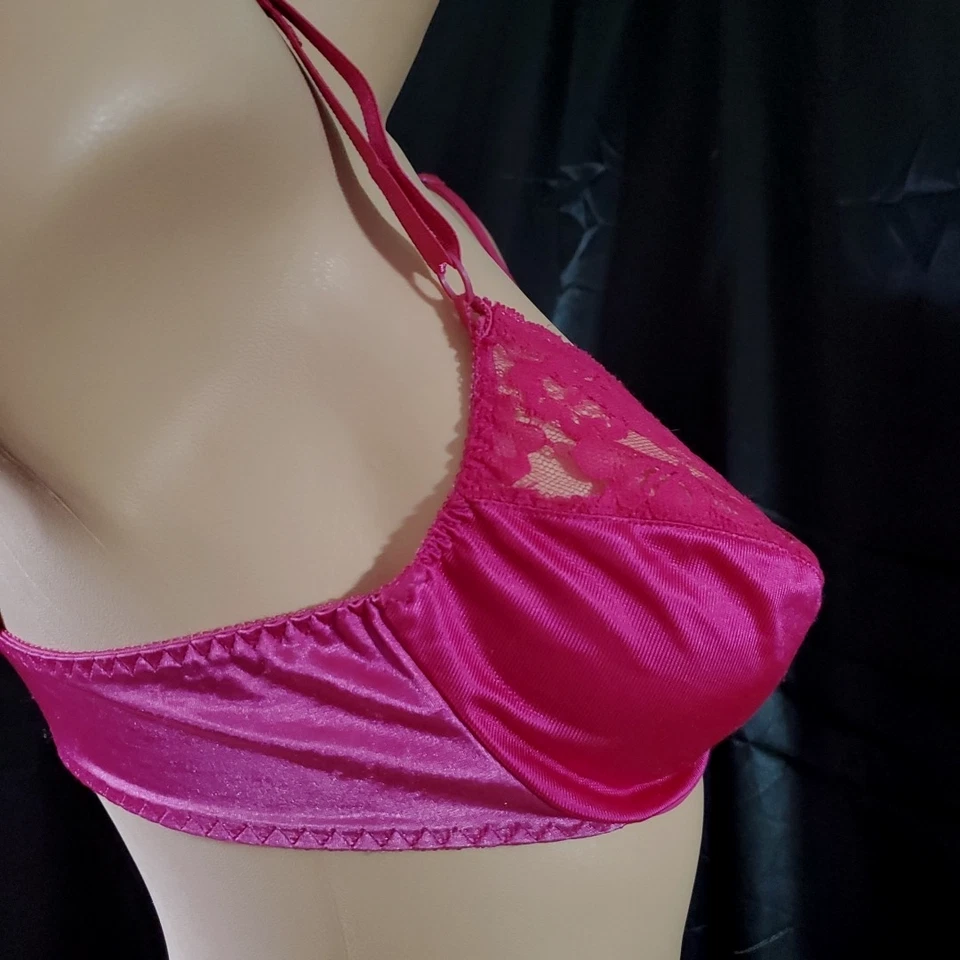 USA 90's Fruit Of The Loom PINK SATIN & LACE Lingerie Unlined Underwire 36B - Image 3 of 4
