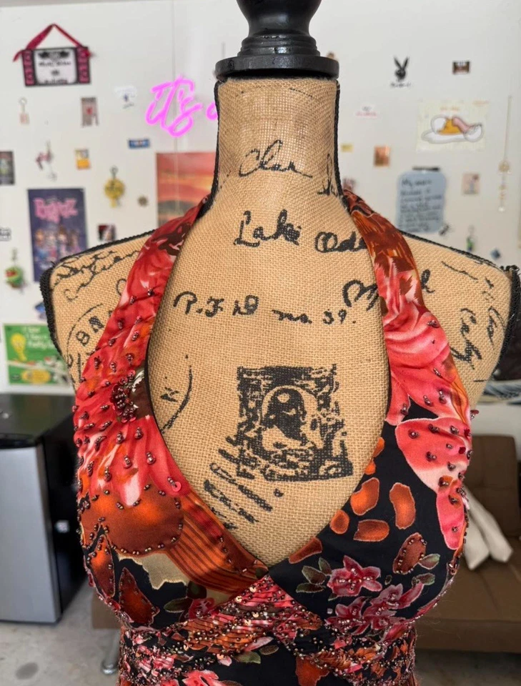 Rare Sue Wong Nocturne — velvet floral halter gown - Image 2 of 4