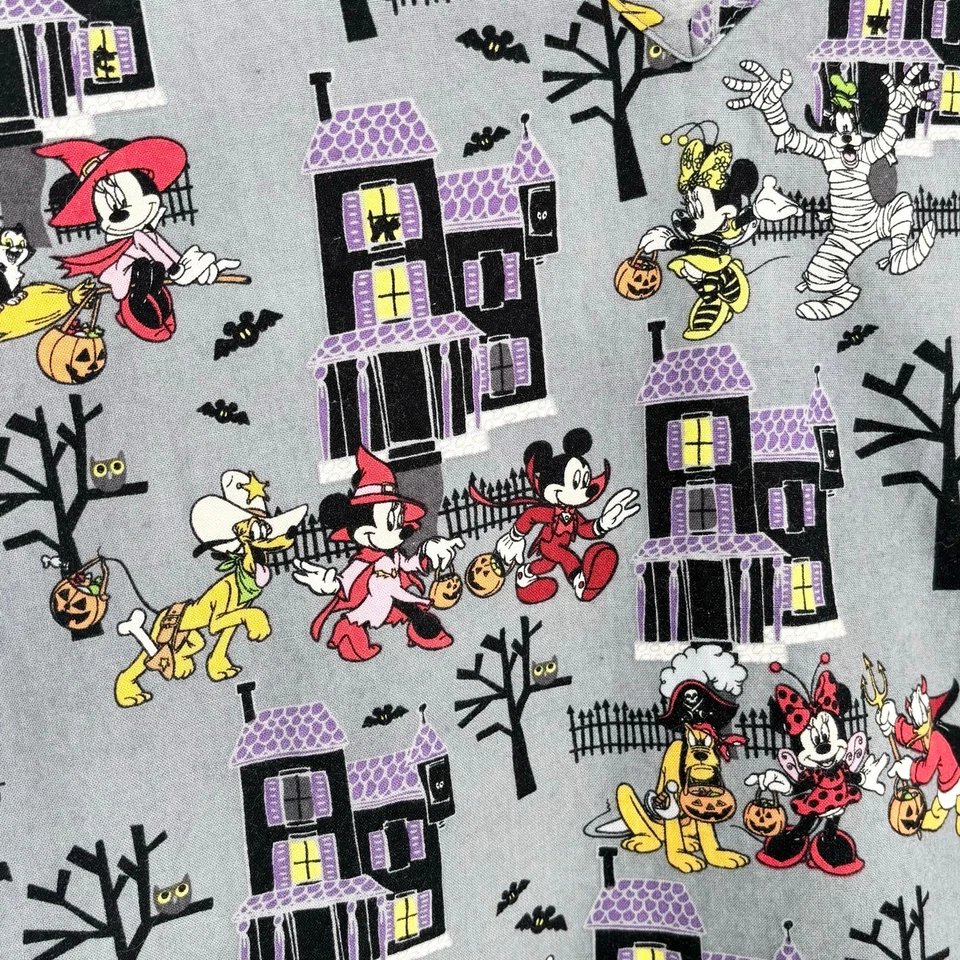 Disney Women's Gray Halloween Mickey Minnie Pluto Scrub Top Size XS - Image 3 of 4