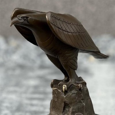 Bronze Falcon Statue EAGLE Sculpture Bird Decor Marble Flying Gift Art