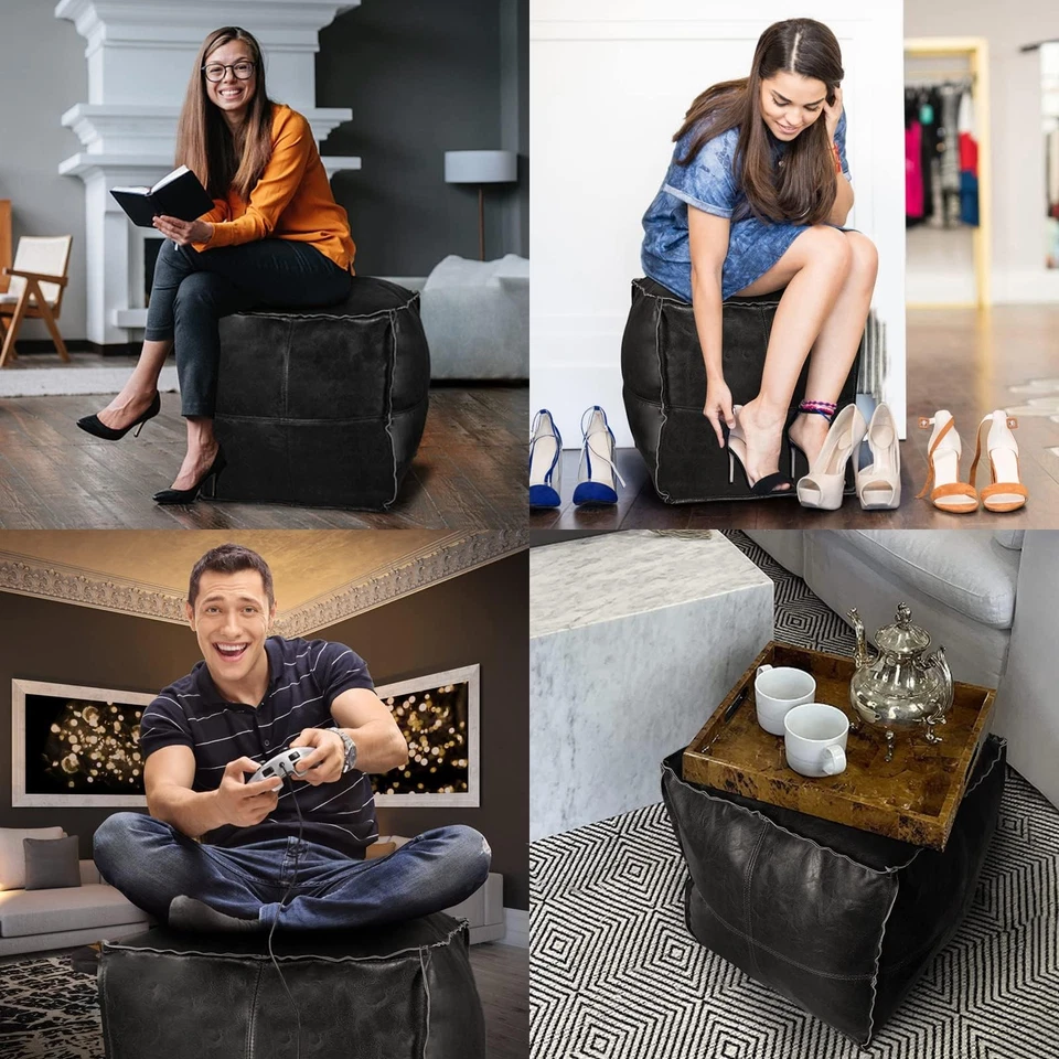 Fußhocker Fußkissen Sitz Pouf für Sitzsäcke Quadratisches Fußhocker Holster B... - Bild 4 von 4