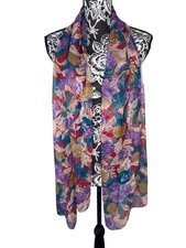 Sheer Multicolor Floral Lightweight Scarf Wrap Shawl Vintage Style Vibrant