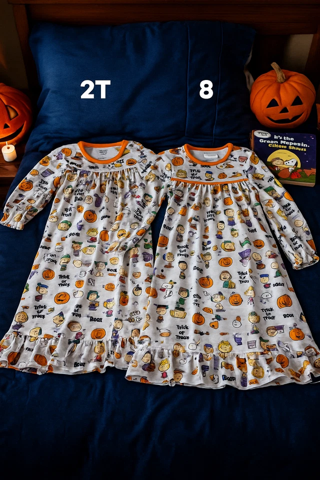 花生万圣节睡衣史努比诡计或治疗睡衣儿童尺寸 2T & 女孩 8 — 第 4/4 张图片