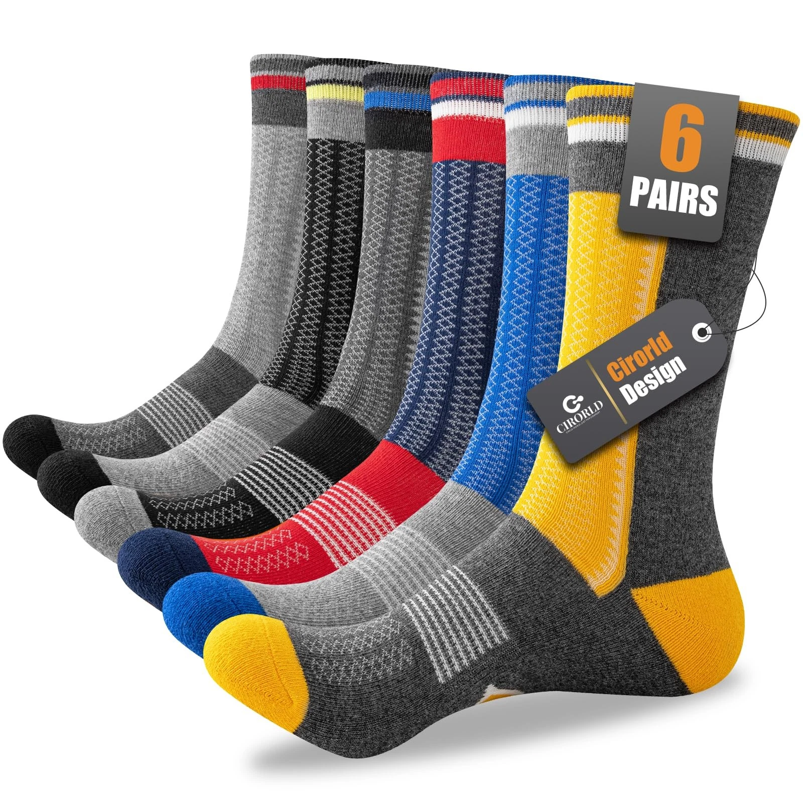 Cirorld Mens Socks 6 Pairs, Socks Mens Multipack for Work, Walking, Sports,...