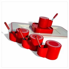 Vintage Biesse Design Spanish Pine Melamine Red White Coffee Set New + Box