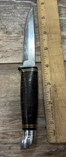 Vintage KINFOLKS 332s Hunting Knife Stacked Leather No Sheath