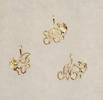 14K massiv Gold Initialen Anhänger - Engel Initiale für Halskette