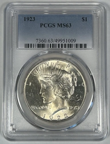 1923 Peace Silver $1 Dollar Coin PCGS MS 63