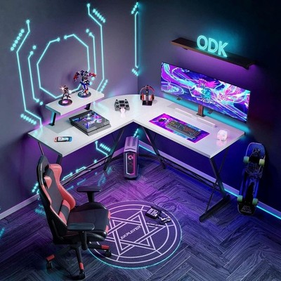 L-Form Eck Computer Weiß Gaming Schreibtisch PC Tisch Schreib Arbeitsplatz Büro
