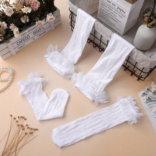2 Pairs Lace Bow Socks White Thigh Stockings with Woman Frilly Women - Picture 2 of 11