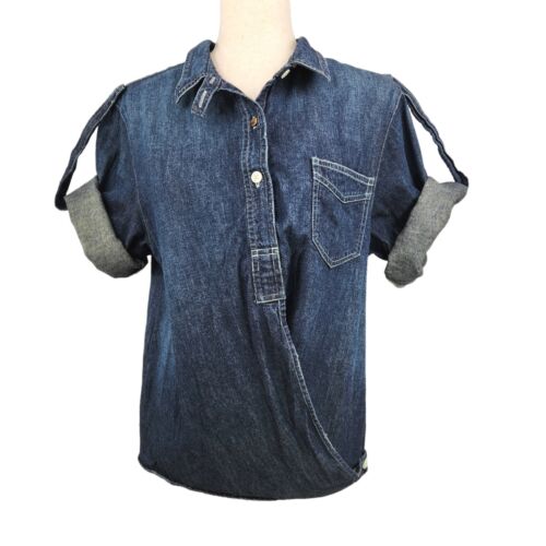 VTG Levis Denim Shirt Womens Small Button-Up Front Drape 3/4 Sleeve Roll Tab - Picture 8 of 17