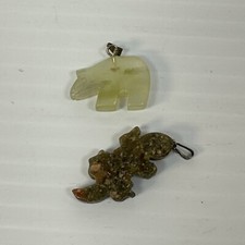 Two Southwestern Carved Fetish Stone Pendants Bear and Lizard