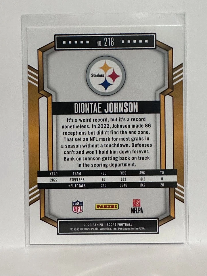 #218 Diontae Johnson Pittsburgh Steelers 2023 Score Football Card - Image 2 of 2