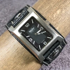 Mossimo Women MM90233 Black Leather Bund Strap Rectangular 29mm Quartz Watch 7"