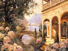 Art Mural Ceramic Flower Bridge Backsplash Bath Tile 1210