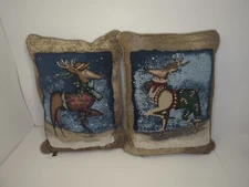 2 Fashion Throw Pillow Christmas Winter Holiday Dapper Reindeer Dasher Dancer ..