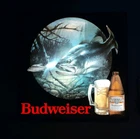 RARE vintage 1980's Budweiser Beer Lighted Advertising Sign w/ Large Mouth Bass