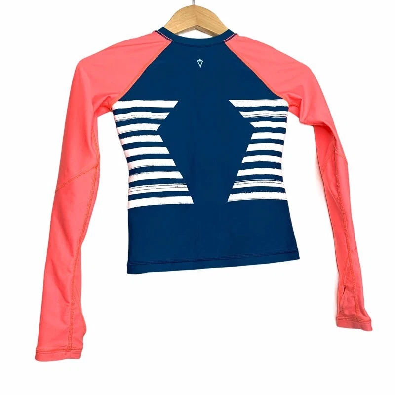 Ivivva Girls Underwater Paradise Rash Guard Multicolor Blue Striped Crew Neck 8 - Image 2 of 4