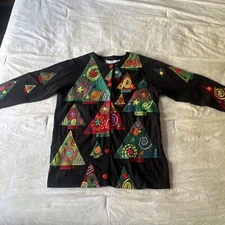 Vintage MICHAEL SIMON Lite Cardigan Medium Embroidered Christmas Trees Sweater