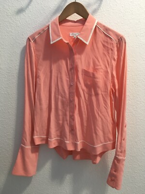 equipment contrast trim long sleeve Silk shirt flamingo sz m