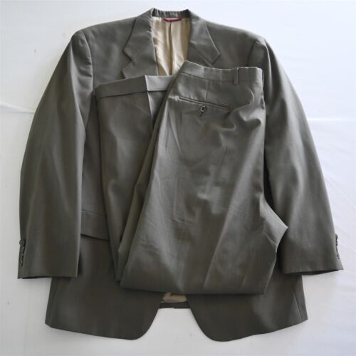 Vtg Hart Schaffner Marx 44L 36x32 Green Wide Stripe Wool Mens Jacket Pants Suit