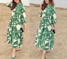 Worn Once ZARA Green Print Cotton Tiered Midi Maxi Dress S 8/10