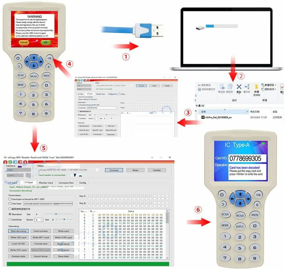 3.2 Inch Full Color Screen Handheld RFID NFC Copier Reader Smart Display USB
