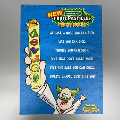 ROWNTREE'S FRUIT PASTILLEN KÖRPERTEILE SÜSSIGKEITEN 1998 VINTAGE RETRO WERBUNG