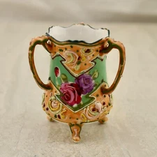 Antique C.1900 Nippon Moriage raised enamel floral painted miniature tyg vase