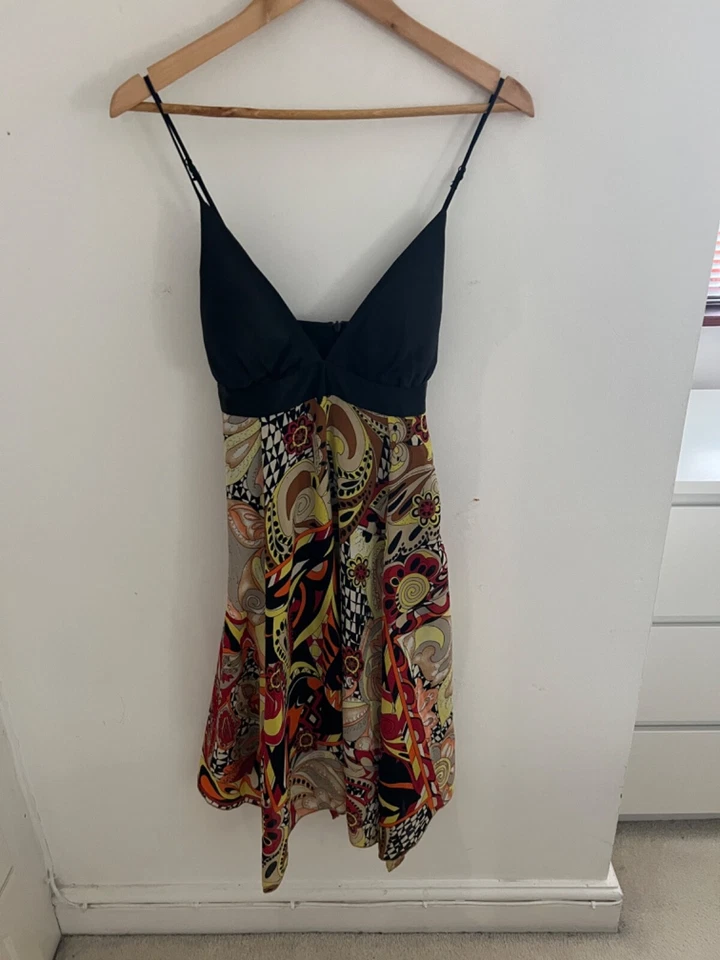 SINGLE DRESS Size S multicolor asymmetrical  cocktail Slip 100% Silk — 第 4/4 张图片