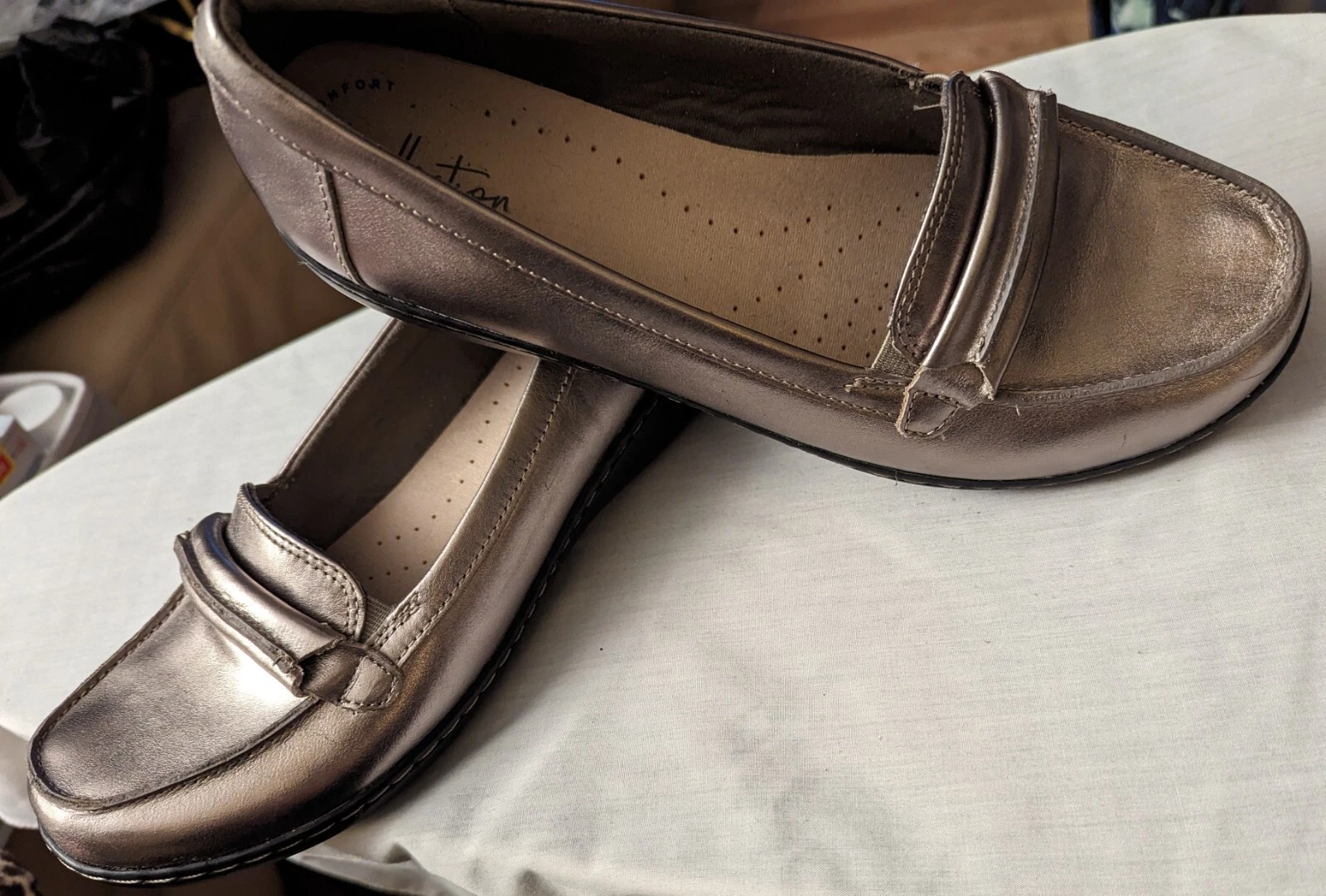 Mocassini Clarks Collection donna in pelle peltro metallizzato taglia 10M