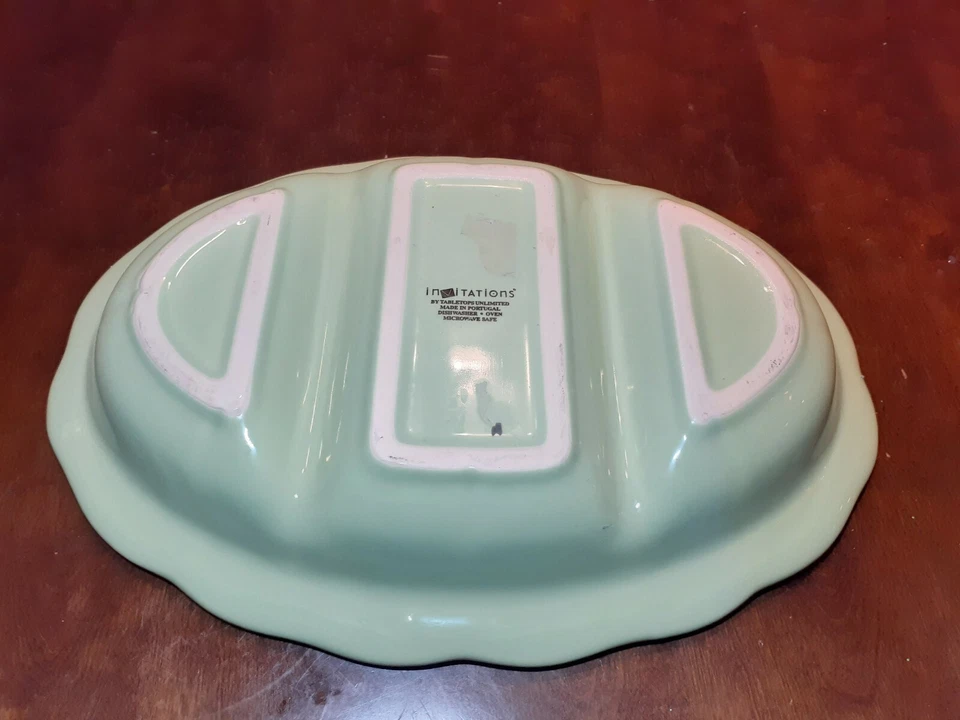 TABLETOPS UNLIMITED-INVITATIONS 3 SECTION 17" OVAL GREEN PLATTER / SERVER - Image 2 of 4