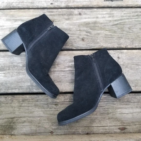 Botines Punk Bratz Vintage Años 90 y2k Cuero Gamuza Negro Tacón Grueso Punta Cuadrada 7 Foto 3 de 4