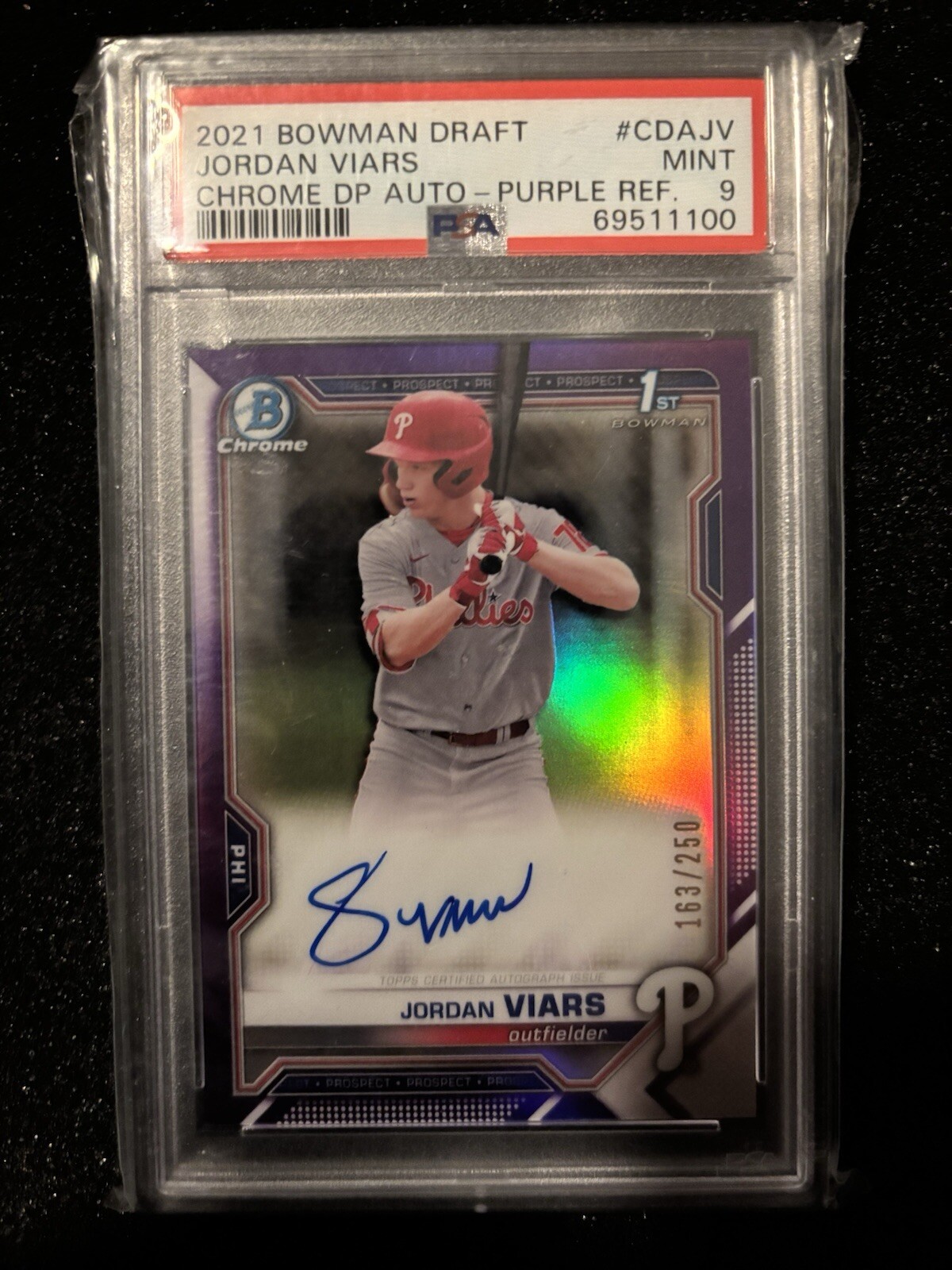 2021 Bowman Draft - Chome  Autographs Purple  #CDA-JV Jordan Viars /250 (AU, RC)