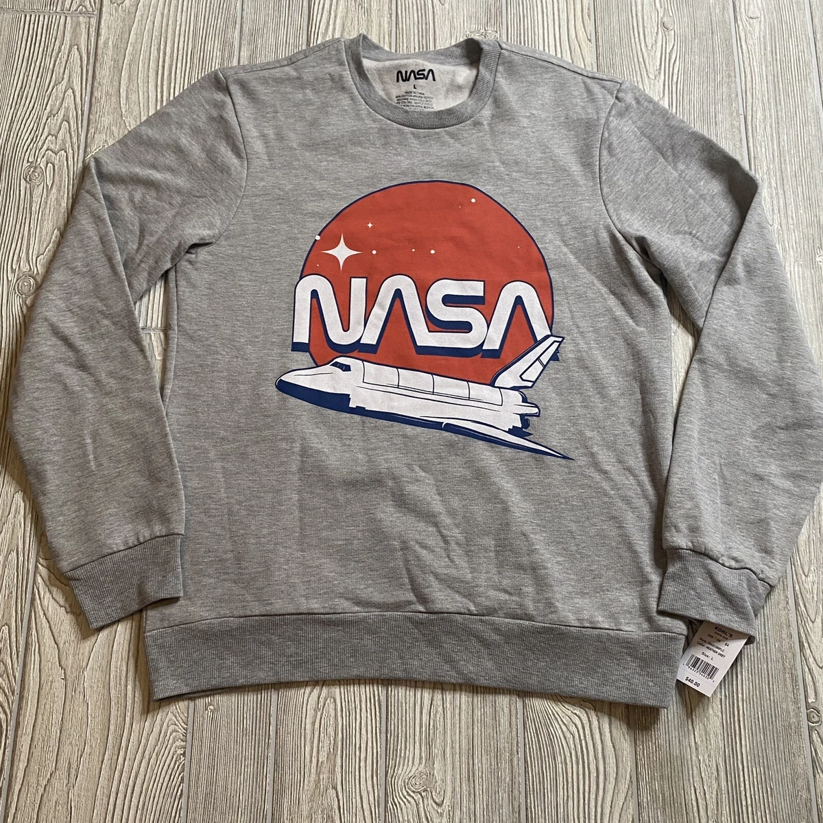NASA Logo Crewneck Sweatshirt Men s L Gray Shuttle NWT eBay