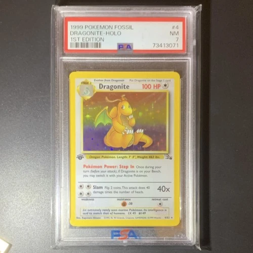 New ListingPokémon Dragonite 4/62 Fossil 1st Edition Holo Rare PSA 7 Vintage Card