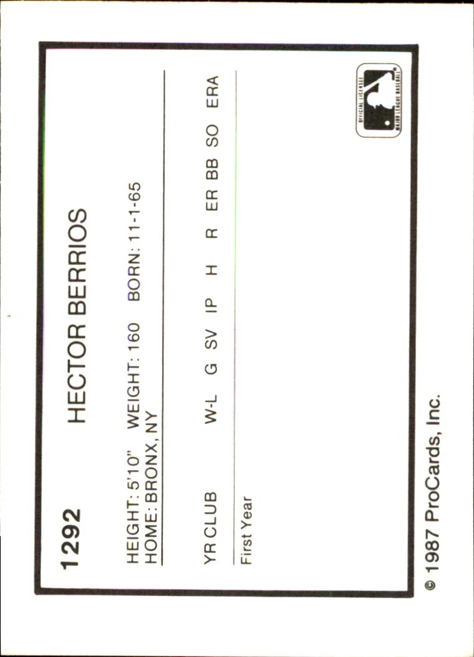 Hector Berrios 1987 ProCards #1292 RC FREE SHIPPING AutographDen - Image 2 of 2